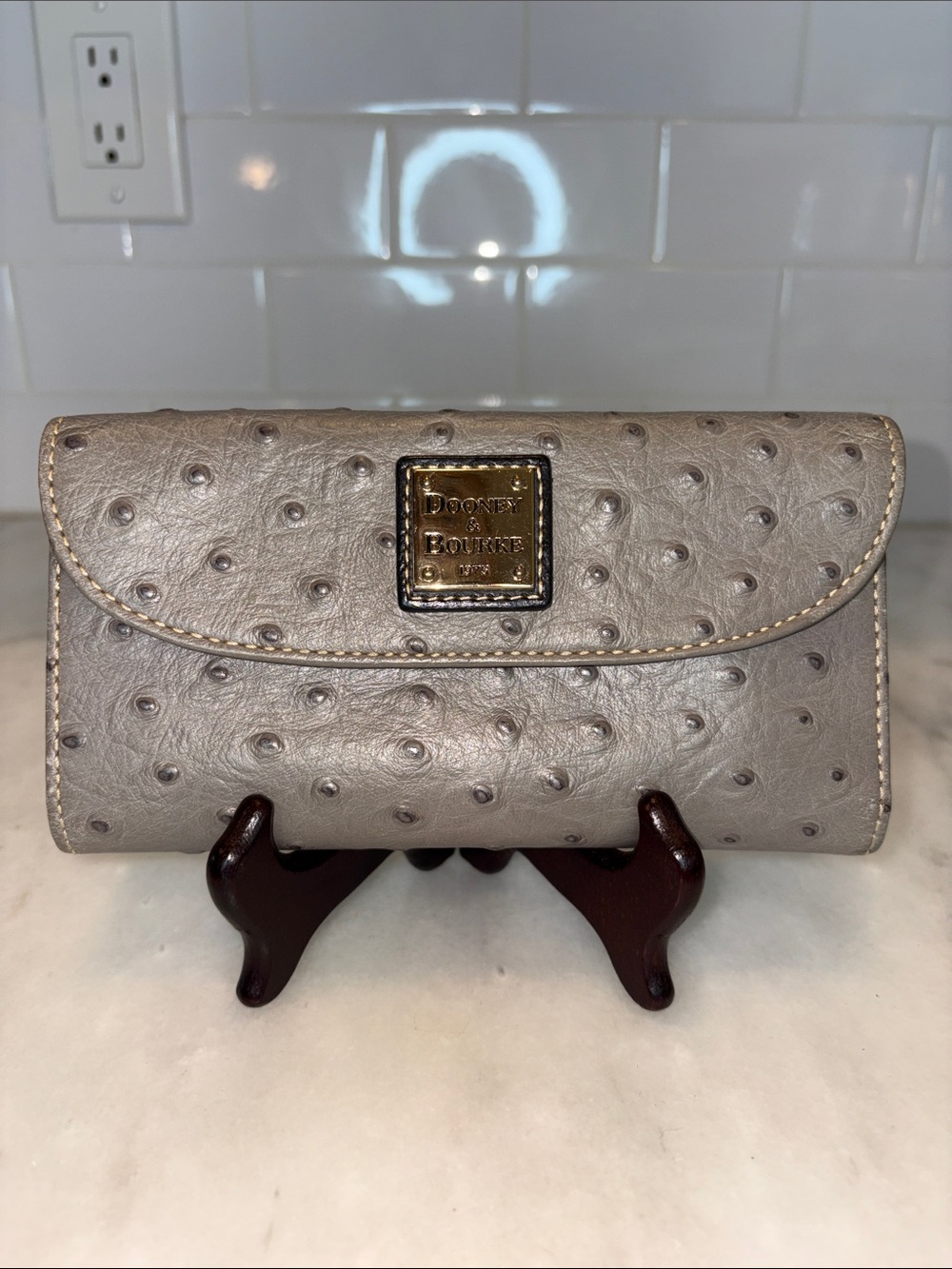 Dooney & Bourke Ostrich Embossed Leather Continental Clutch Wallet